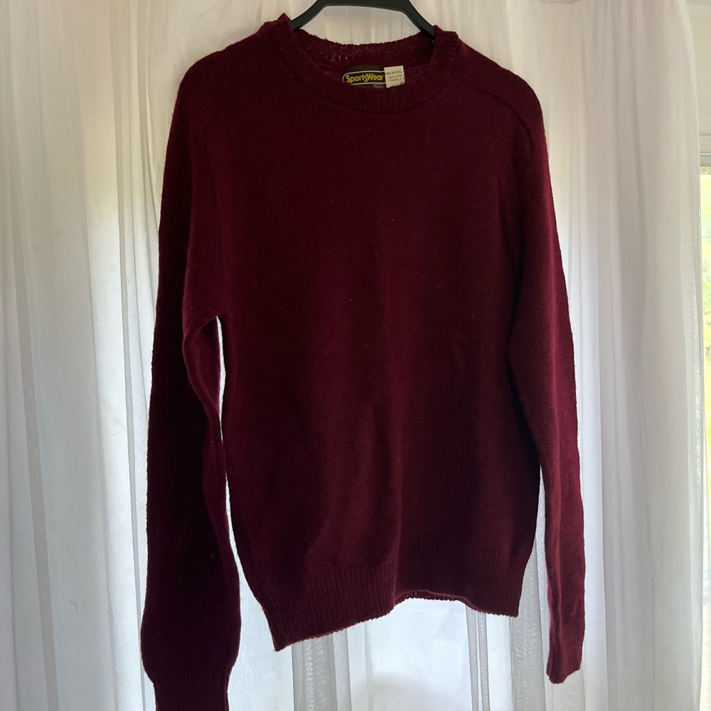 Sears Men's Deep Red Crewneck Sweater large winter long sleeve wool/acrylic